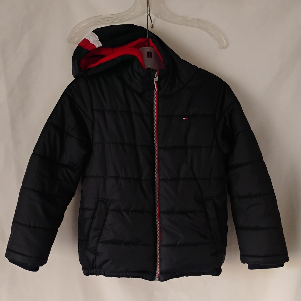 Kids Tommy Hilfiger Winter Coat Navy Blue Warm Insulated Hooded Puffer Jacket